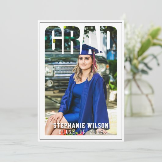 Afstudeerder Foto Wit Afstuderen Aankondiging (Staand voorkant)