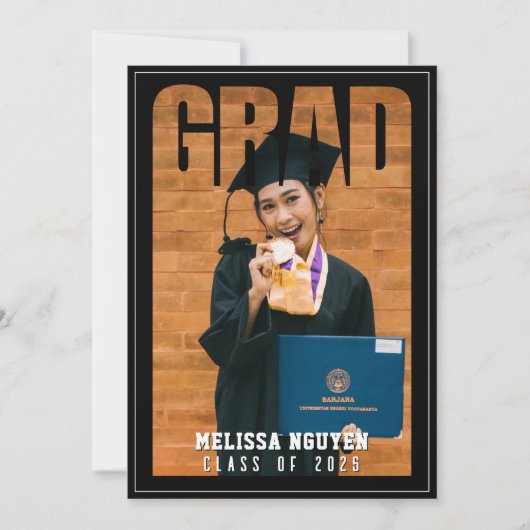 Afstudeerder Foto Zwart Afstuderen Aankondiging (Voorkant)