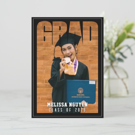 Afstudeerder Foto Zwart Afstuderen Aankondiging (Staand voorkant)