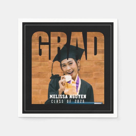 Afstudeerder Foto Zwart Afstuderen Servet (Voorkant)