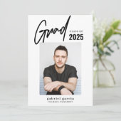 Afstudeerder Foto Zwart Wit Afstudeerfeest Kaart (Staand voorkant)