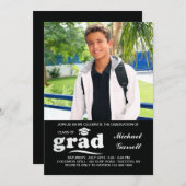 Afstudeerder foto zwart-wit uitnodiging (Voorkant / Achterkant)