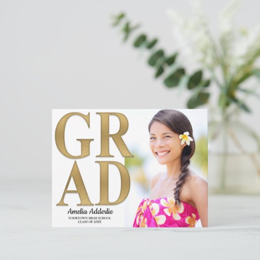 Afstudeerder Fotoaankondiging Uitnodiging White Go (Staand voorkant)