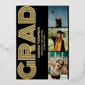 Afstudeerder Fotocollage Zwart Goud Afstuderen Folie Uitnodiging (Voorkant)