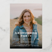 Afstudeerder Fotocollage Zwart Goud Afstuderen Folie Uitnodiging (Achterkant)