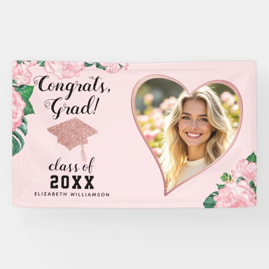 Afstudeerder Fotoklasse 2025 Blush Pink Floral Afs Spandoek (Horizontaal)