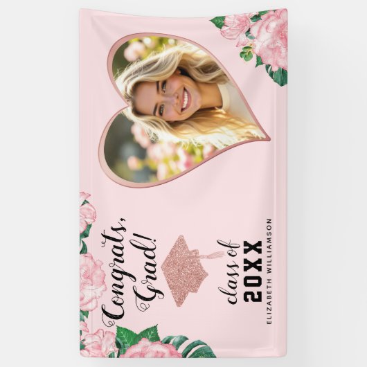 Afstudeerder Fotoklasse 2025 Blush Pink Floral Afs Spandoek (Verticaal)