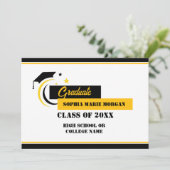 Afstudeerder Geel Zwart Wit Afstudeeraankondiging Kaart (Staand voorkant)