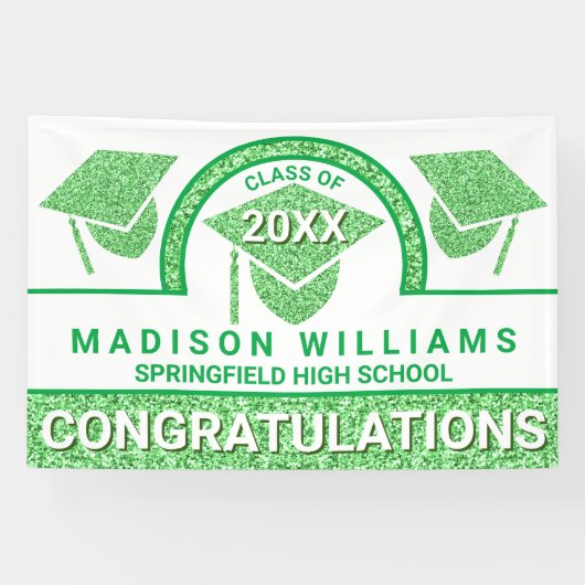 Afstudeerder Glam Green Pet Afstuderen Gefelicitee Spandoek (Horizontaal)