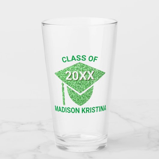 Afstudeerder Glam Green Pet Elegant Gefeliciteerd Glas (Voorkant)