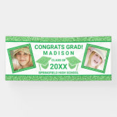 Afstudeerder Glam Green Pet Graduation Party Afbee Spandoek (Horizontaal)