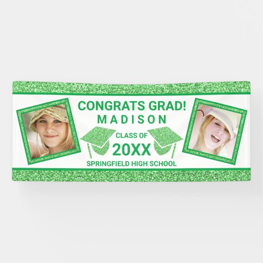 Afstudeerder Glam Green Pet Graduation Party Afbee Spandoek (Horizontaal)