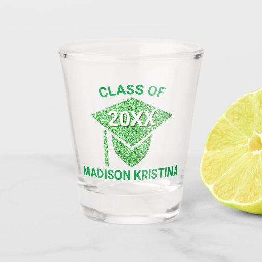 Afstudeerder Glam Green Pet Persoonlijk Chic Elega Shot Glas (Voorkant)
