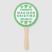 Afstudeerder Glam Green Pet Simple Elegant Afbeeld Handwaaier (Voorkant)