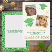 Afstudeerder Glam Groen Pet Fotocollage Afstuderen Folie Uitnodiging