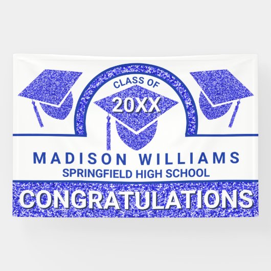 Afstudeerder Glam Navy Pet Afstuderen Gefeliciteer Spandoek (Horizontaal)