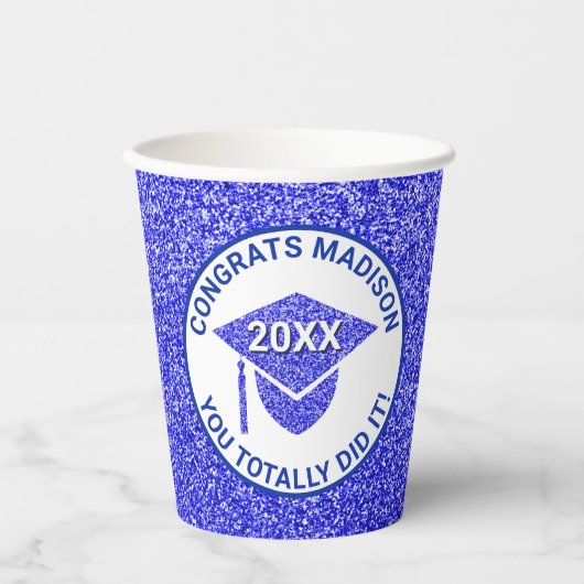 Afstudeerder Glam Navy Pet Chic Elegant School Par Papieren Bekers (Voorkant)