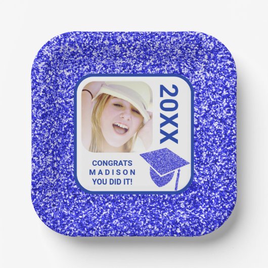 Afstudeerder Glam Navy Pet Elegant Cool Photo Part Papieren Bordje (Voorkant)