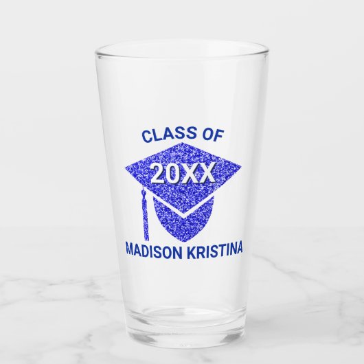 Afstudeerder Glam Navy Pet Elegant Gefeliciteerd Glas (Voorkant)