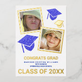 Afstudeerder Glam Navy Pet Fotocollage Afstuderen Folie Uitnodiging (Voorkant)