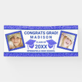 Afstudeerder Glam Navy Pet Graduation Party Afbeel Spandoek (Horizontaal)