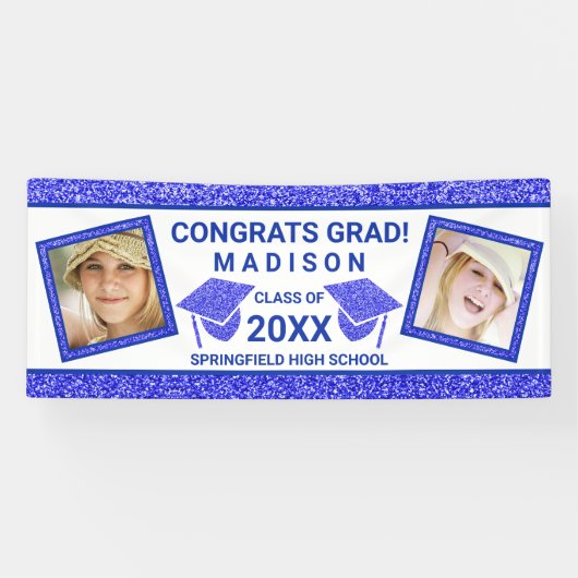 Afstudeerder Glam Navy Pet Graduation Party Afbeel Spandoek (Horizontaal)