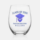 Afstudeerder Glam Navy Pet Naam Klasse van het Afs Wijnglas Zonder Voet (Voorkant)