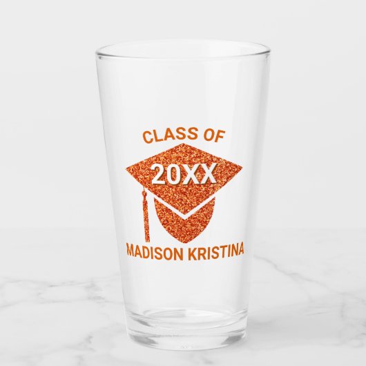 Afstudeerder Glam Oranje Pet Gefeliciteerd Glas (Voorkant)
