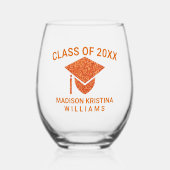 Afstudeerder Glam Oranje Pet Naam Klasse van Afstu Wijnglas Zonder Voet (Voorkant)