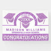Afstudeerder Glam Paars Pet Afstuderen Gefelicitee Spandoek (Horizontaal)
