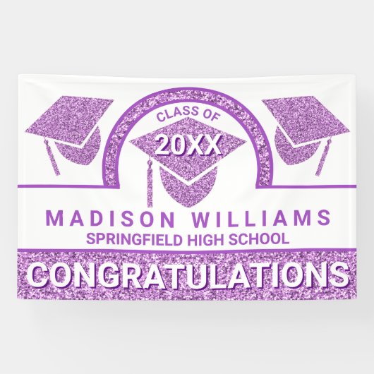 Afstudeerder Glam Paars Pet Afstuderen Gefelicitee Spandoek (Horizontaal)
