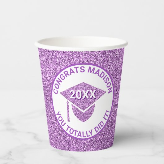 Afstudeerder Glam Paars Pet Chic Elegant School Pa Papieren Bekers (Voorkant)