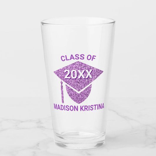 Afstudeerder Glam Paars Pet Gefeliciteerd Glas (Voorkant)