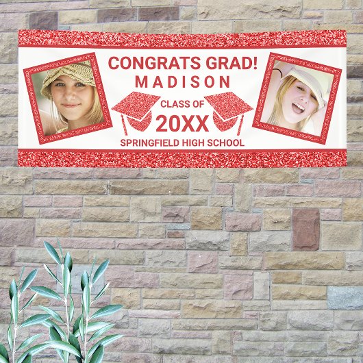 Afstudeerder Glam Red Pet Graduation Party Afbeeld Spandoek