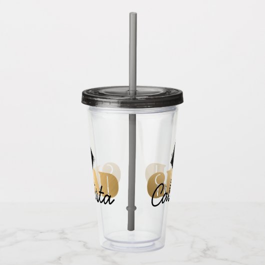 Afstudeerder Gold Black Graduation Cap Monogram Na Acryl Drinkbeker (Rechts)