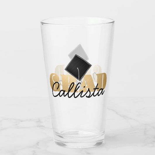 Afstudeerder Gold Black Graduation Cap Monogram Na Glas (Achterkant)