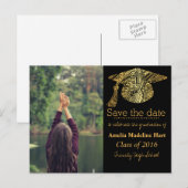 Afstudeerder Gold Bohemian Pet Bewaar de datumfoto Aankondigingskaart (Voorkant / Achterkant)