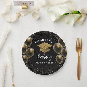 Afstudeerder Gold Confetti Balloons Afstuderen Papieren Bordje