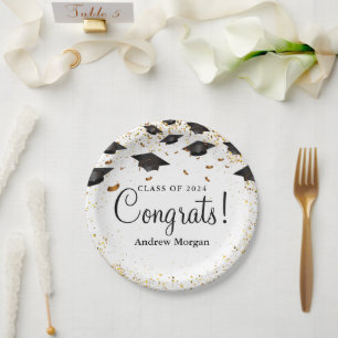 Afstudeerder Gold Confetti Gradus Caps Papieren Bordje