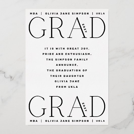 AFSTUDEERDER | Gold Foil Leaf Modern Photo Announg Folie Uitnodiging (Achterkant)