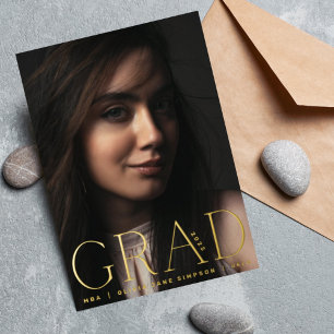 AFSTUDEERDER   Gold Foil Leaf Modern Photo Announg Folie Uitnodiging