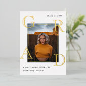 Afstudeerder Gold Photo Afstuderen Folie Uitnodiging (Staand Voorkant)