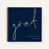 Afstudeerder Gold Script Navy Afstuderen Gastenboe Notitieboek (Voorkant)