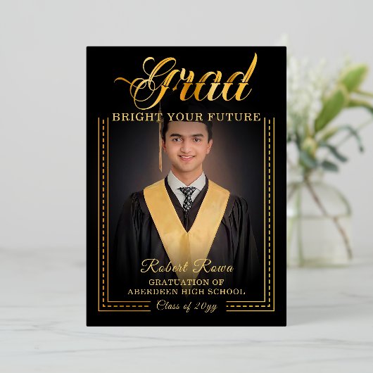 Afstudeerder. Gouden aanraking Verheldert uw toeko Folie Uitnodiging (Staand Voorkant)