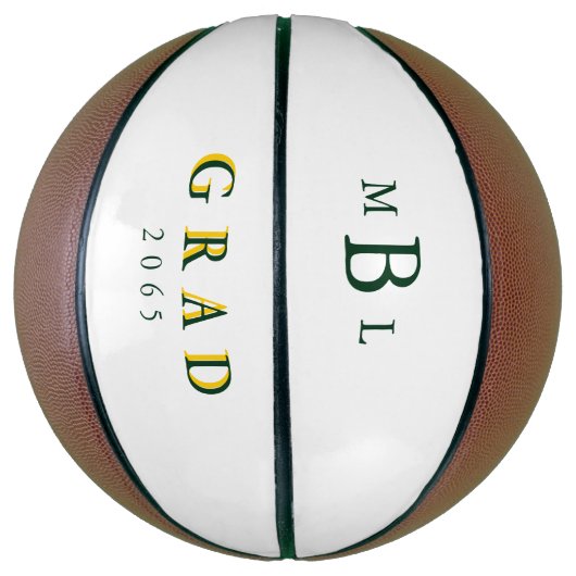 Afstudeerder Groen monogram en gouddatum Gift Bask Basketbal (Verticaal)