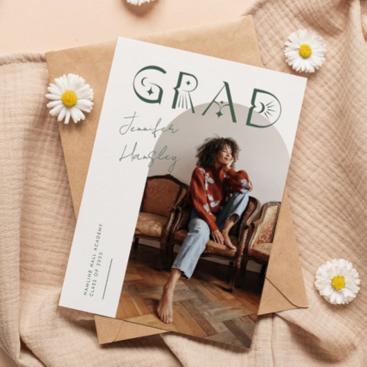 AFSTUDEERDER Groene boog Mystiek Afstuderen Aankon Bedankkaart