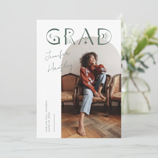 AFSTUDEERDER Groene boog Mystiek Afstuderen Aankon Bedankkaart (Staand voorkant)