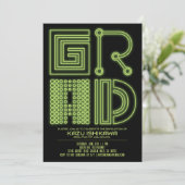 AFSTUDEERDER | Groene neon Afstudeerfeest Uitnodig Kaart (Staand voorkant)