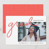 Afstudeerder handgeschreven in koraal modern Afstu Aankondiging (Voorkant / Achterkant)