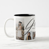 Afstudeerder Hart Elegant Script Afstuderen Fotoco Tweekleurige Koffiemok (Links)